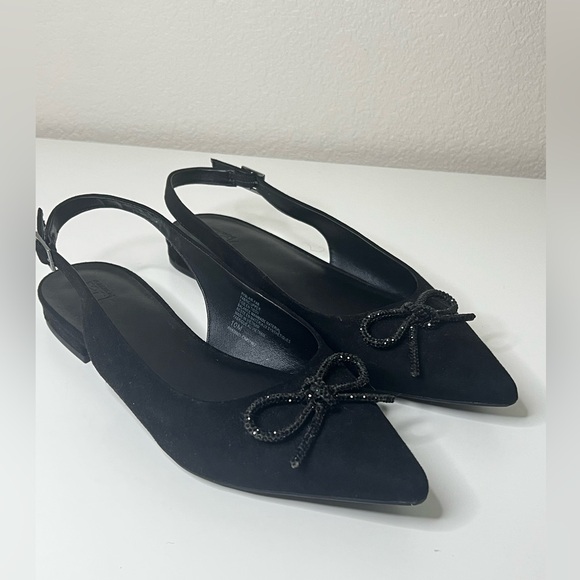 Black Flats with Sparkle Bow Detail Sz 10 - Picture 2 of 9